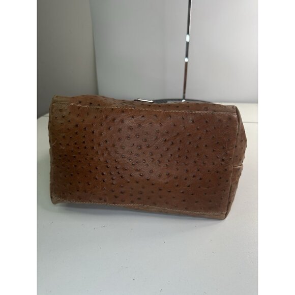 DAMAGED Dooney & Bourke Ostrich Domed Leather Satchel Cognac Handbag - Picture 6 of 11